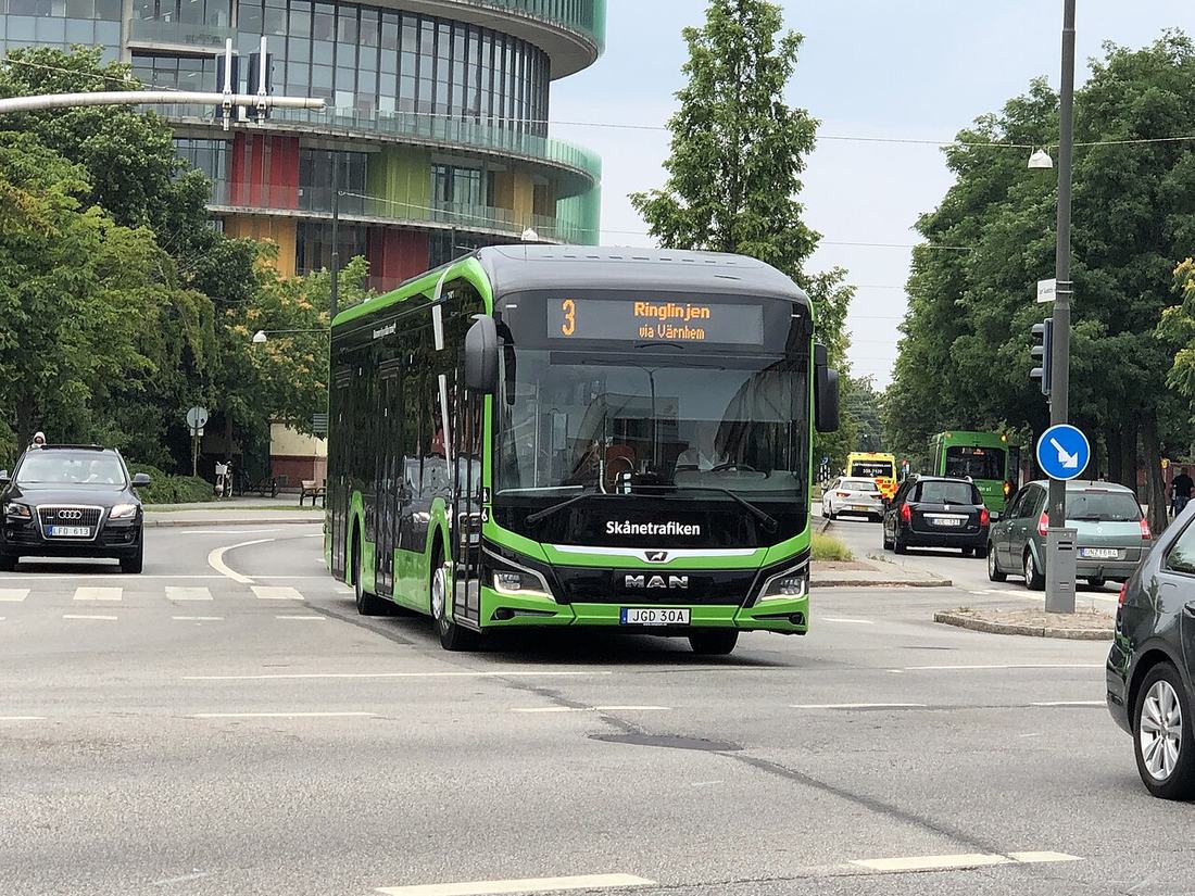 A city bus on its route